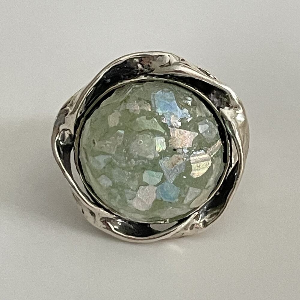 925 Sterling Silver Roman Glass Ring Size 9
